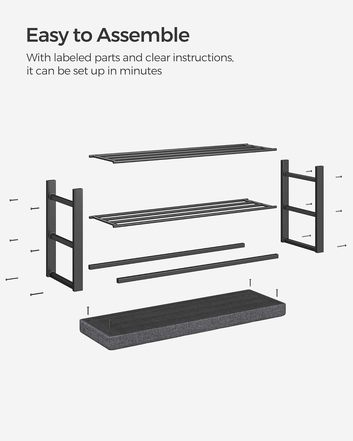 Shoe Bench, Storage Bench, Entryway Bench with Cushion, Shoe Shelf with Seat, Space-Saving, Modern Style, for Living Room, Bedroom, Hallway, Dark Gray and Ink Black ULBS579B33