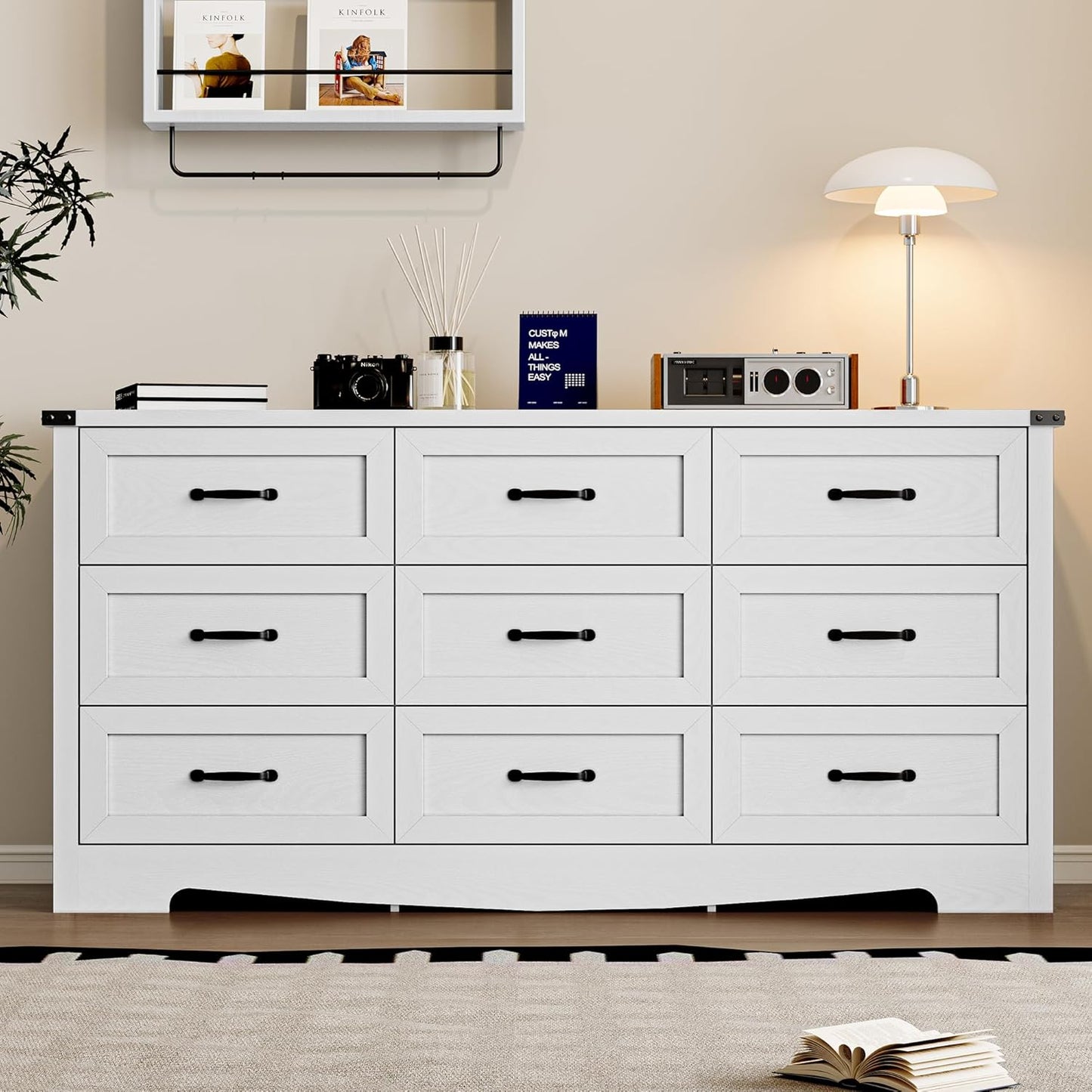 9-Drawer Dresser for Bedroom, Modern Wooden Chest of Drawers with Metal Handles, Anti-Tipping Design, Sturdy and Stable Storage Organizer for Living Room, Entryway, Home Office