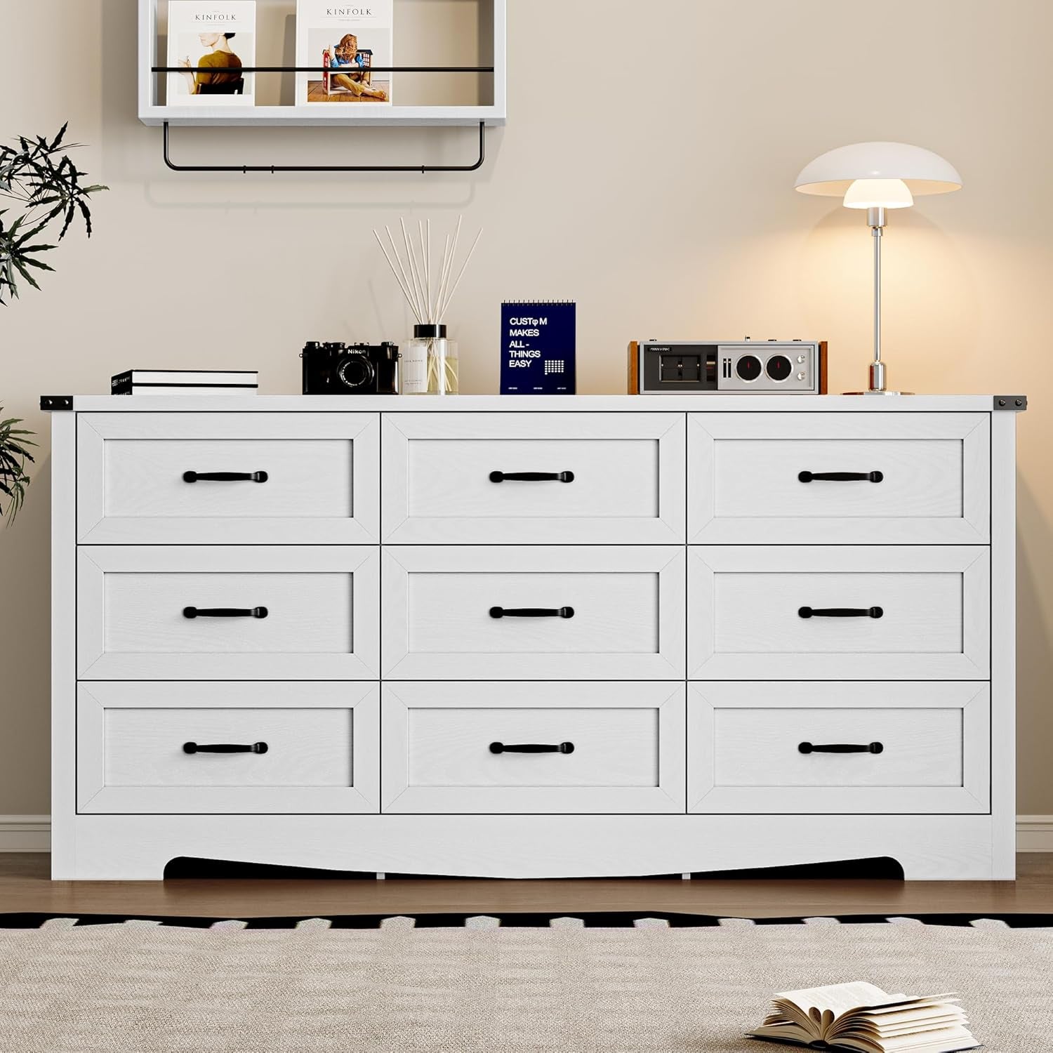 9-Drawer Dresser for Bedroom, Modern Wooden Chest of Drawers with Metal Handles, Anti-Tipping Design, Sturdy and Stable Storage Organizer for Living Room, Entryway, Home Office