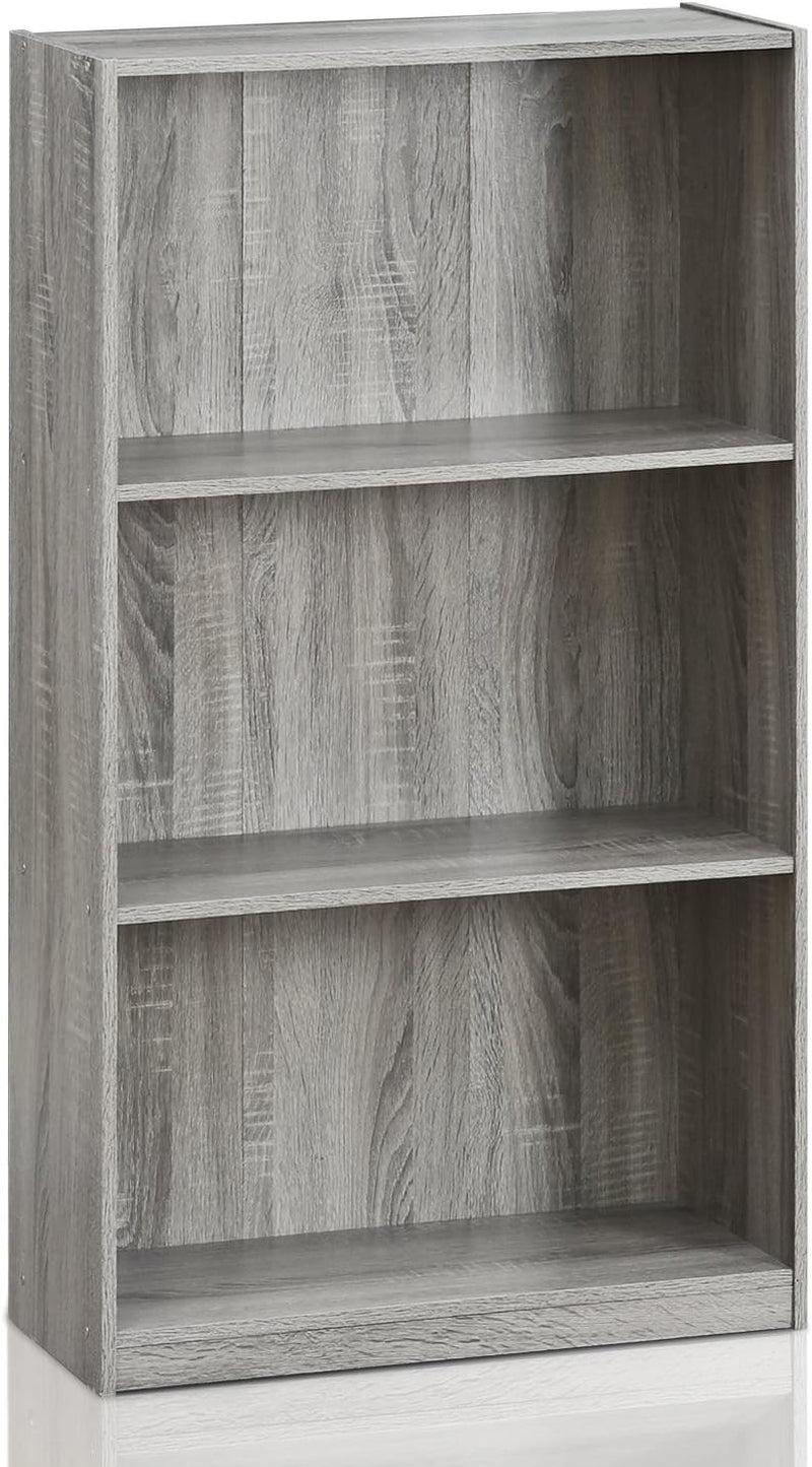 Basic 3-Tier Bookcase Storage Shelves, French Oak Grey