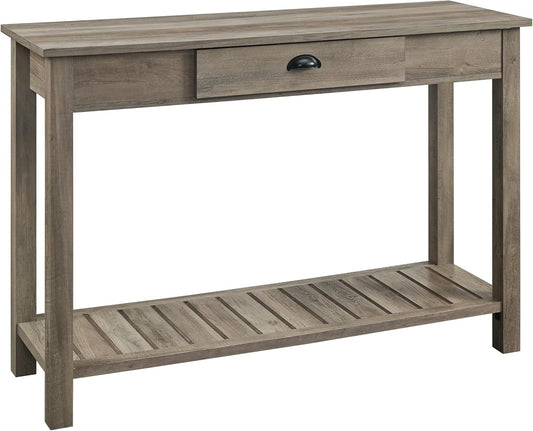Rustic Wood Farmhouse Entryway Accent Table with Storage Drawer Entry Table Living Room End Table, 48 Inch, 32" H X 48" L X 16" W, Grey