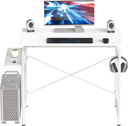 Small Gaming Home Office Computer Desk with Shelf, White