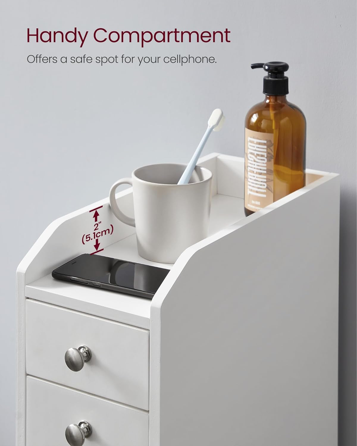 Small Bathroom Storage Cabinet, Slim Organizer with Slide Out Drawers, Toilet Paper Holder, for Small Spaces, White UBBC847P31