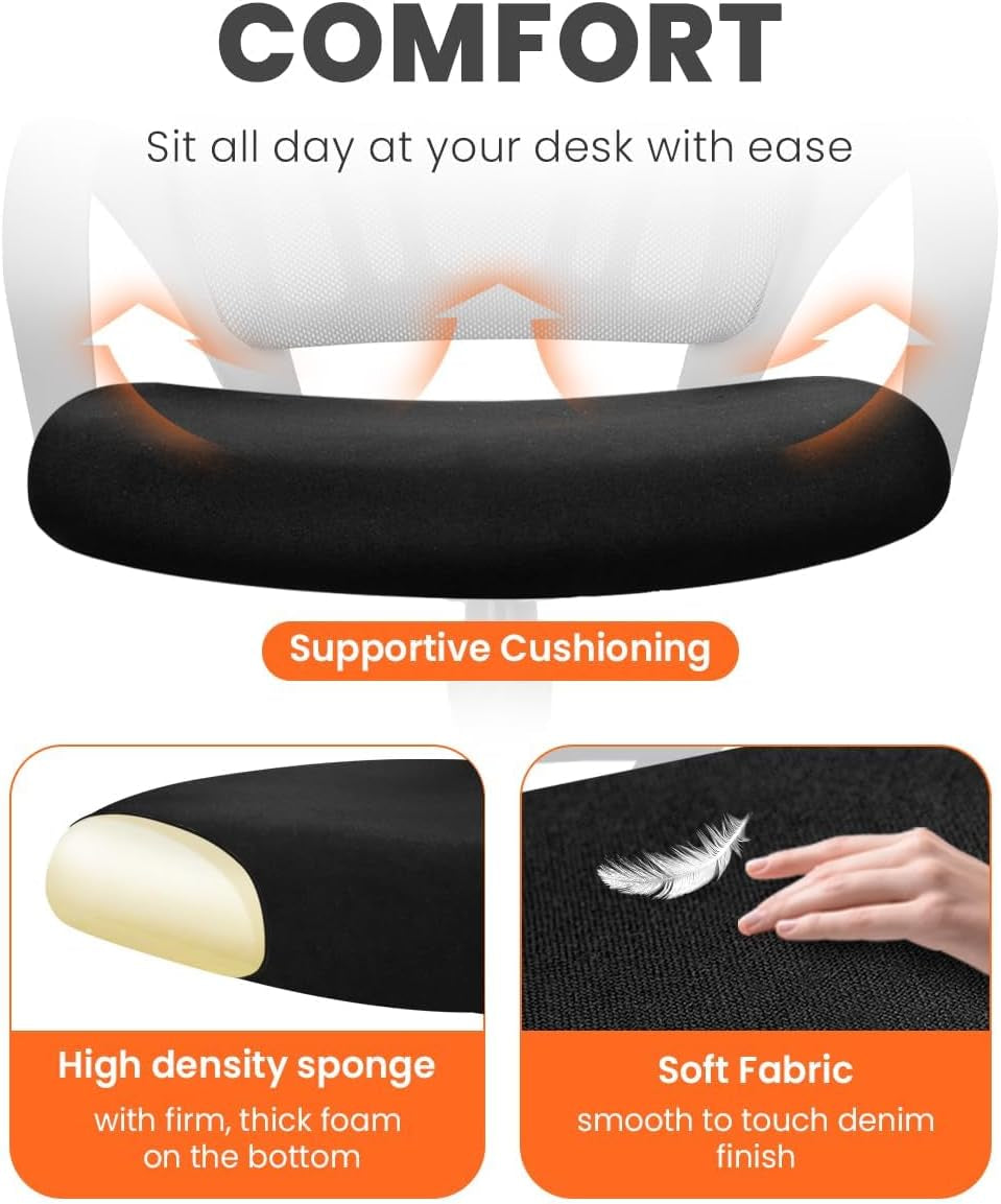 Office Desk Computer Chair Ergonomic Mesh Gaming Mid Back Seat with Comfy Lumbar Support Adjustable Height Swivel for Home Task (Black)