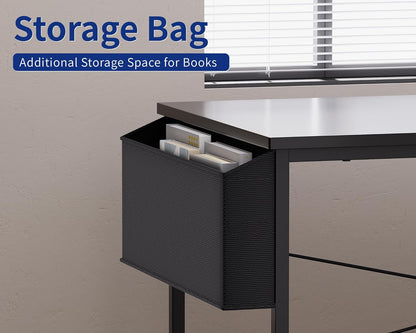 64.5 Inch Reversible L Shaped Gaming Desk Large Corner Computer Desk with Storage Bag Home Office Table for Writing Study Black
