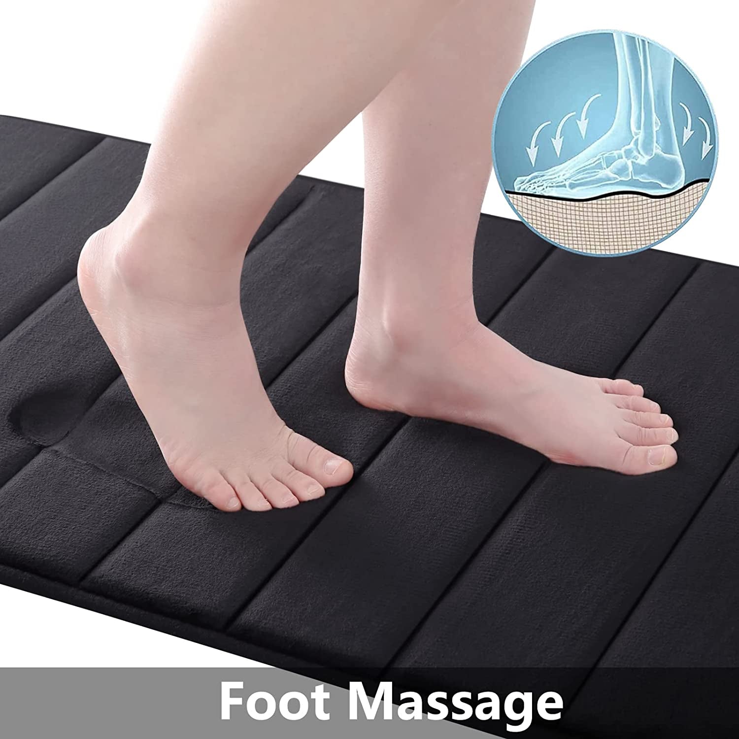 Memory Foam Bath Mat, 24" X 16", Ultra Soft and Non-Slip Bathroom Rugs, Water Absorbent and Machine Washable Bath Rug for Bathroom, Shower, and Tub, Black