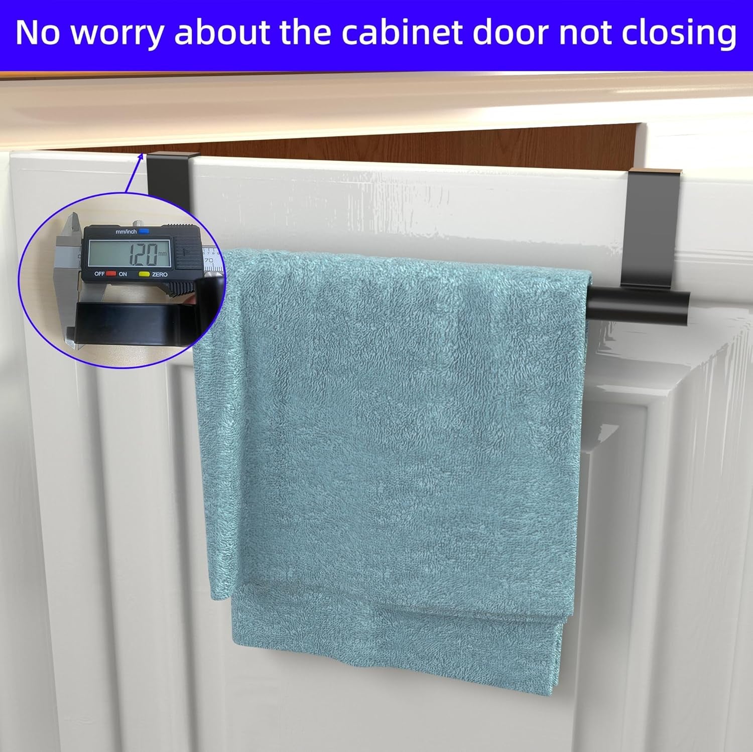 Cabinet Door Towel Holder, over Cabinet Towel Bar, Stainless Steel Dish Towel Holder for Cabinet Door Kicthen Towel Rack, Matte Black 2 Pack