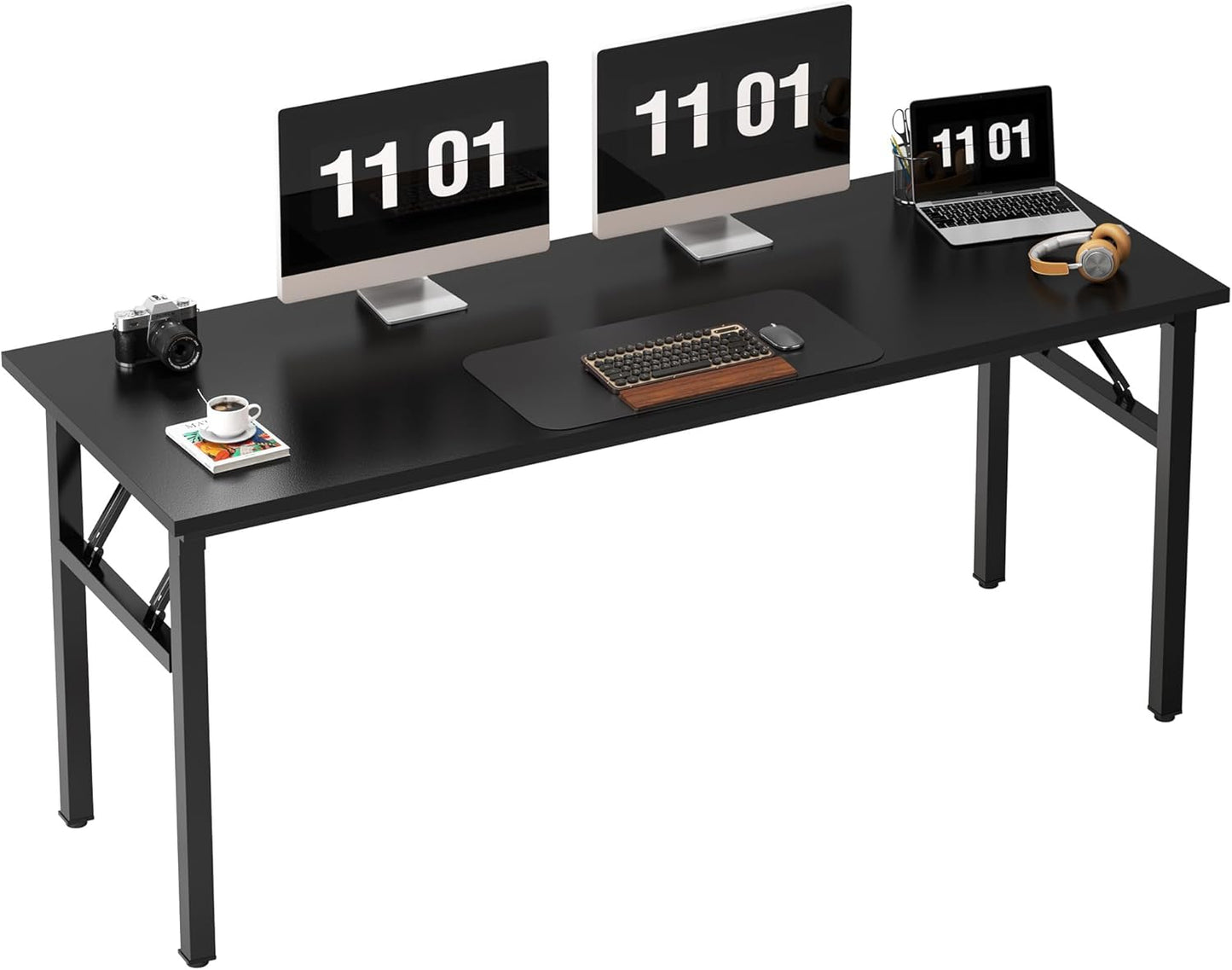 Computer Desk Office Desk 62 Inches Folding Table with BIFMA Certification Computer Table Dining Table No Install ed, Black