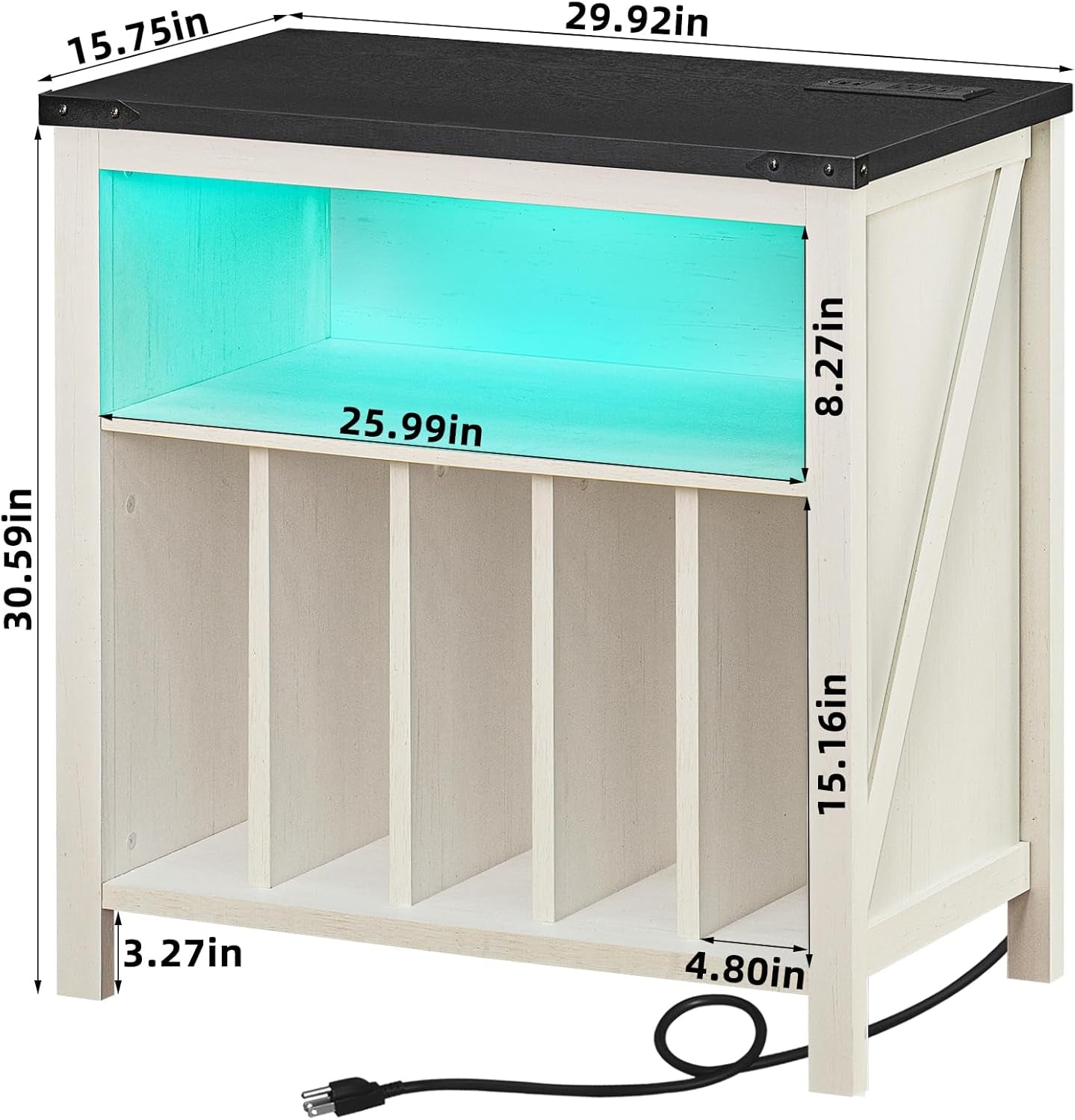 Large Record Player Stand with Charging Station & LED Lights, White Vinyl Record Storage Table Holds up to 230 Albums, Turntable Stand with Display Shelf for Music Room Bedroom Living Room