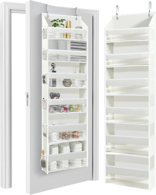 UPGRADED over the Door Organizer Hanging - 100D EXTRA THICK & 50Lbs HUGE CAPACITY 6 Large Front & 12 Side Pockets, over the Door Shoe Organizer, Hanging Closet Organizer (Ivory, 1Pc)