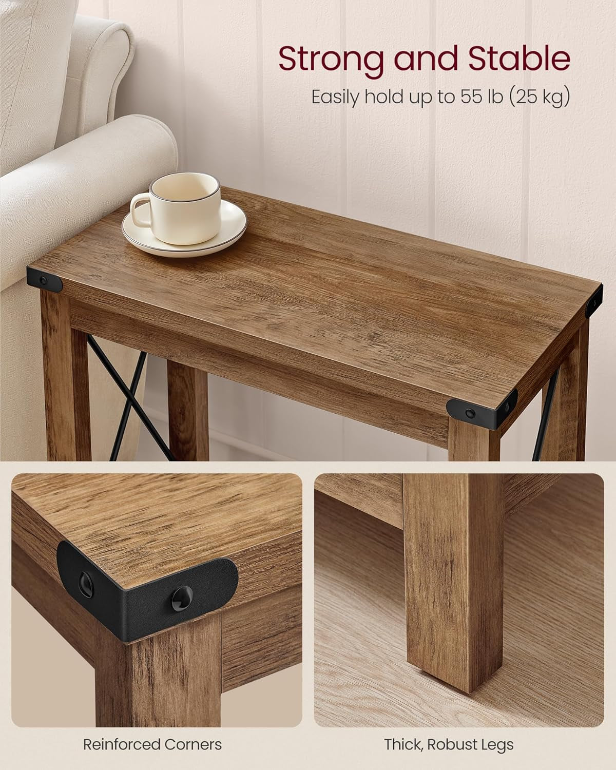 2-Tier End Table, Side Table with Bottom Shelf, Nightstand for Small Spaces, for Living Room, Bedroom, Farmhouse Style, Honey Brown ULET235K41