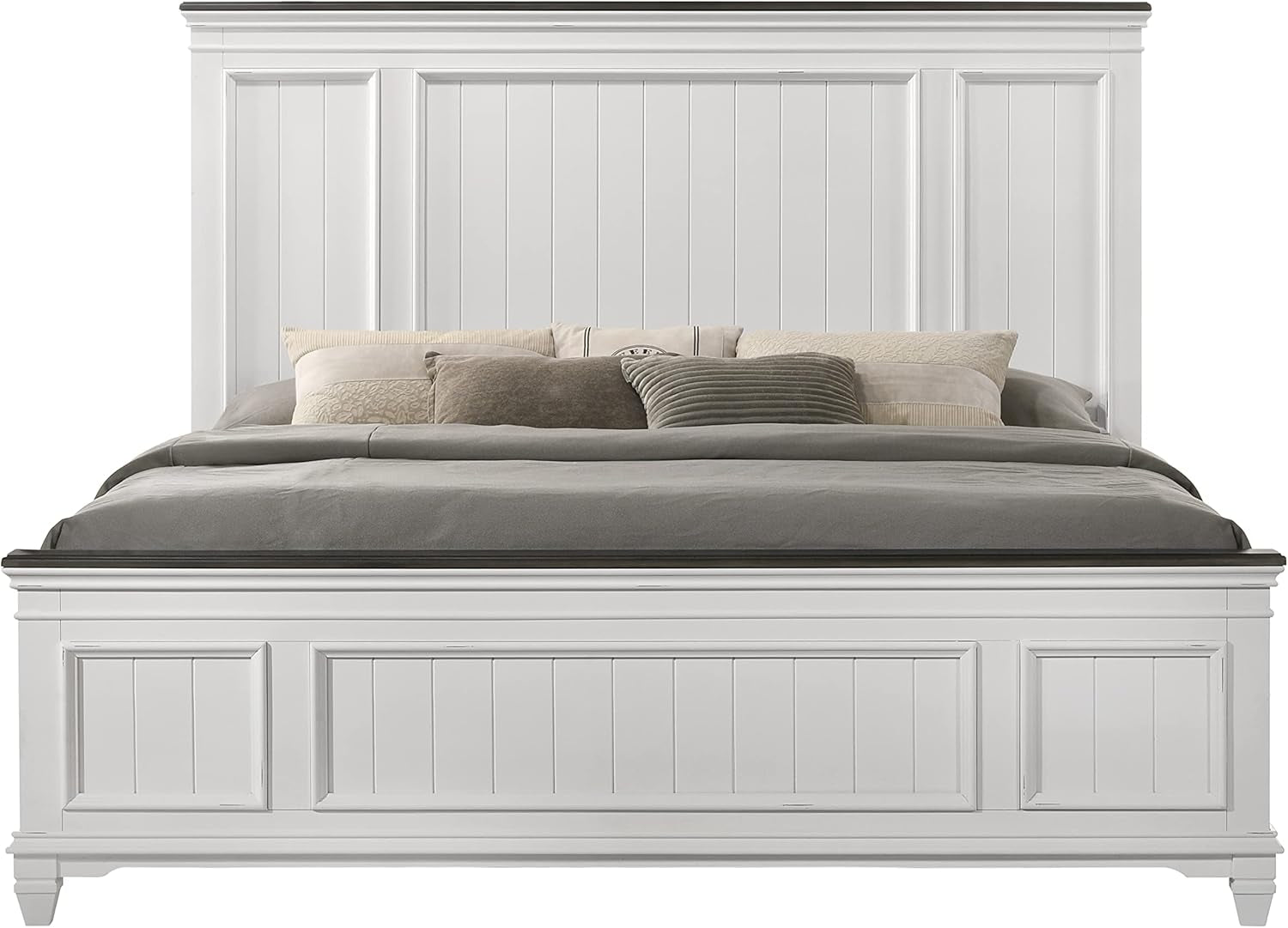 Clelane Shiplap Wood Panel Bed, King, Weathered White and Dark Gray