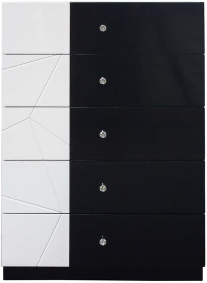 Modern Eastern King Bedroom 4Pc Set, LED Lighting, Gloss Lacquer Finish Wood Bed Set with Storage, Black/White