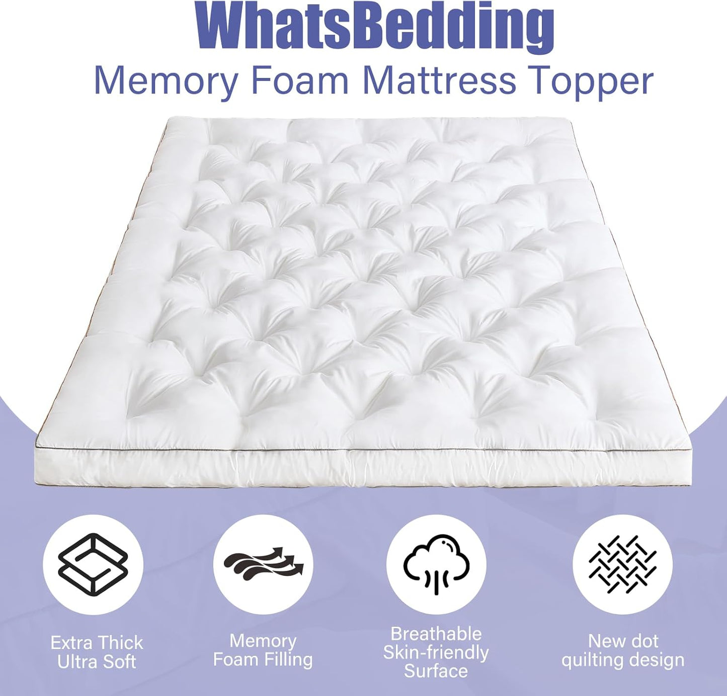4 Inch Memory Foam Mattress Topper King for Back Pain Relief, Filled with Breathable Gel Memory Foam, Fluffy Comfort Supportive Pillow Top Mattress Topper, 80X78X4In