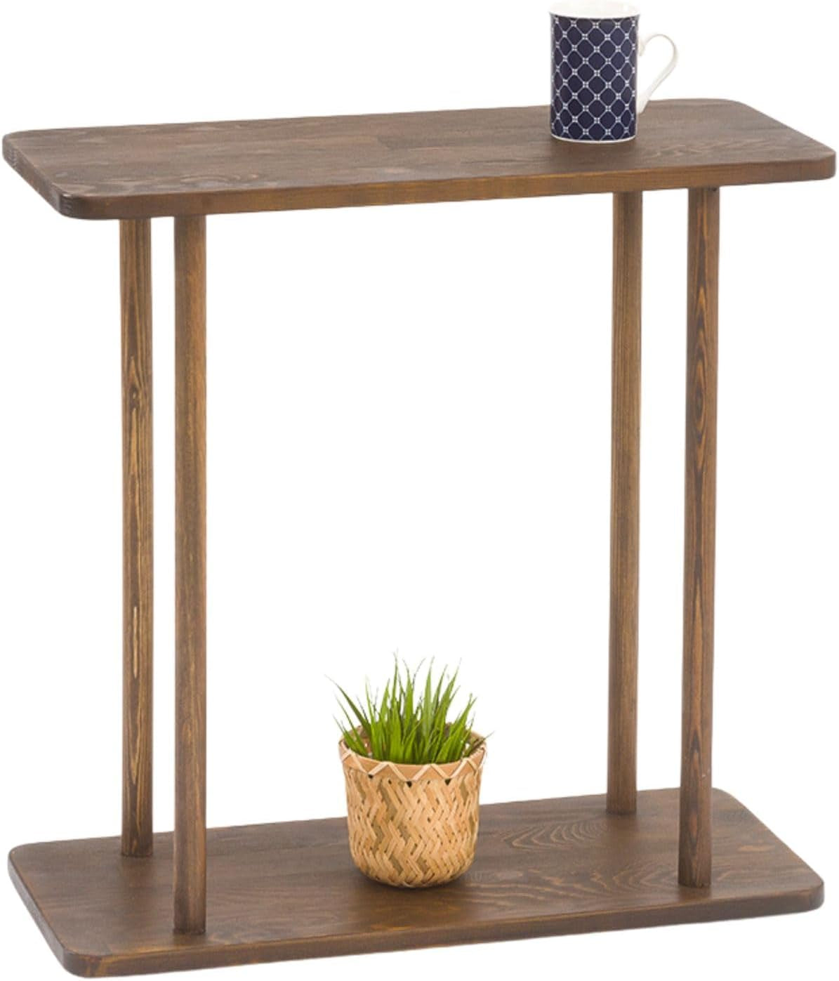 Rectangular Solid Pine Wood Narrow Side Table, Skinny Bedside Table, Small End Table (Dark Walnut, Medium)
