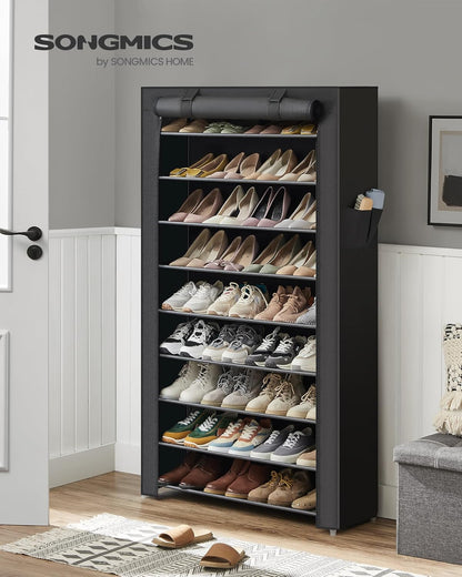 10-Tier Shoe Rack, Shoe Storage Cabinet with Dustproof Cover, Free-Standing Shoe Storage Organizer for Closet, Entryway, Hold 40-50 Pairs of Shoes, for Sneakers, High Heels, Black URXJ36HV1