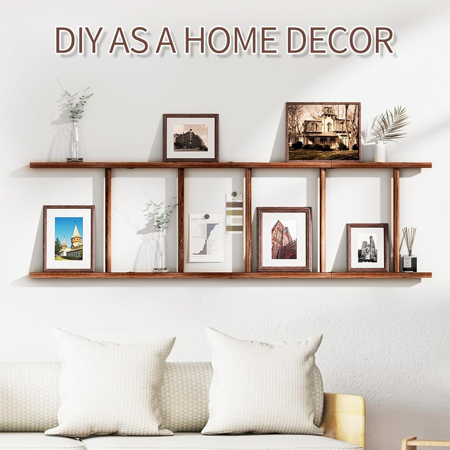 Blanket Ladder for Living Room, 5-Tier Wooden Ladder Shelf, Rustic Decorative Blanket Rack for Blankets, Quilts, Farmhouse Decor Ladder Shelf for Bedroom Bathroom Home Christmas Decor, Brown