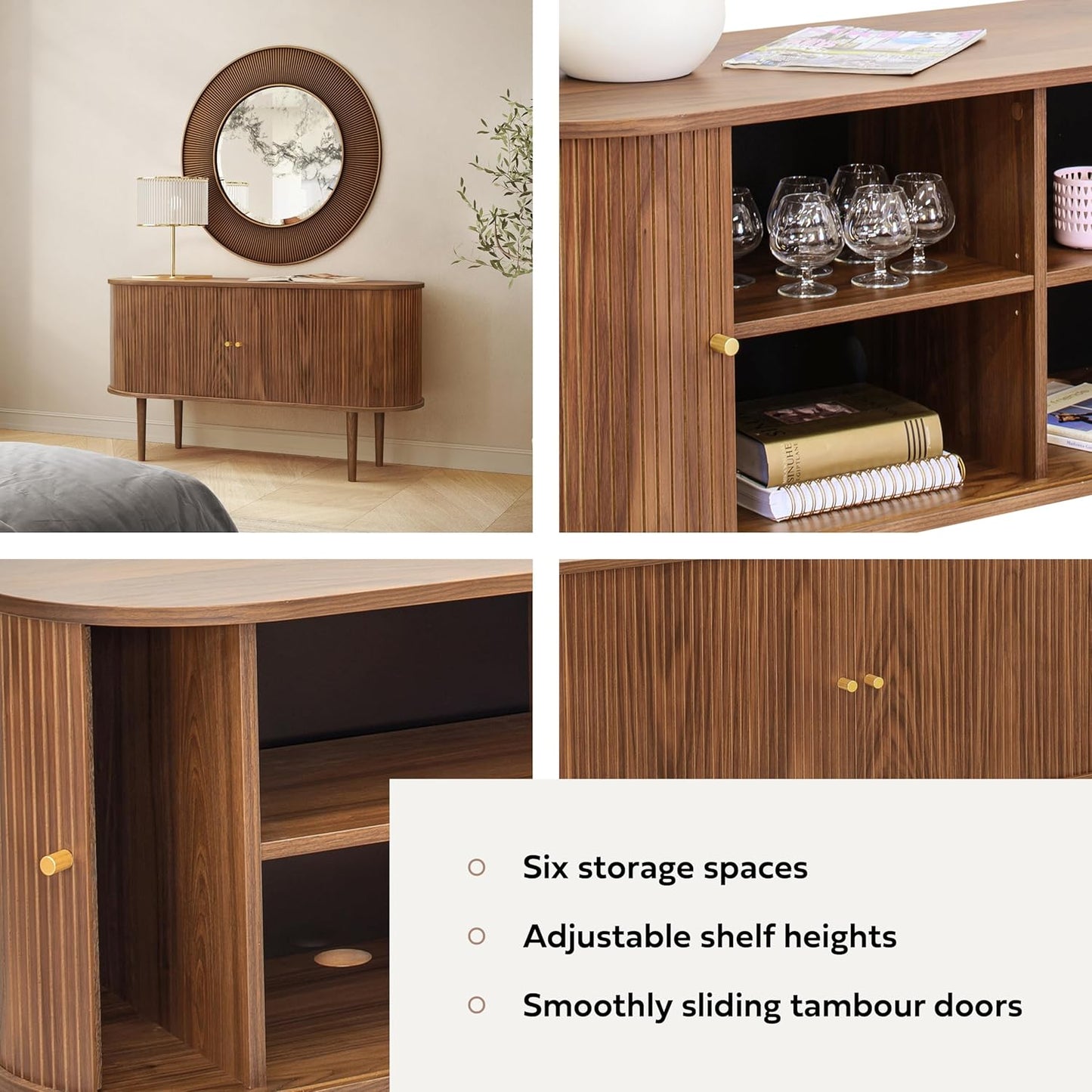 55'' Sideboard Storage Cabinet with Doors and Shelves - Wood Credenza for Living Room, Bedroom, Entryway and Home Office Cabinet. Kitchen Buffet, Modern Media Console Table with Storage (Walnut)