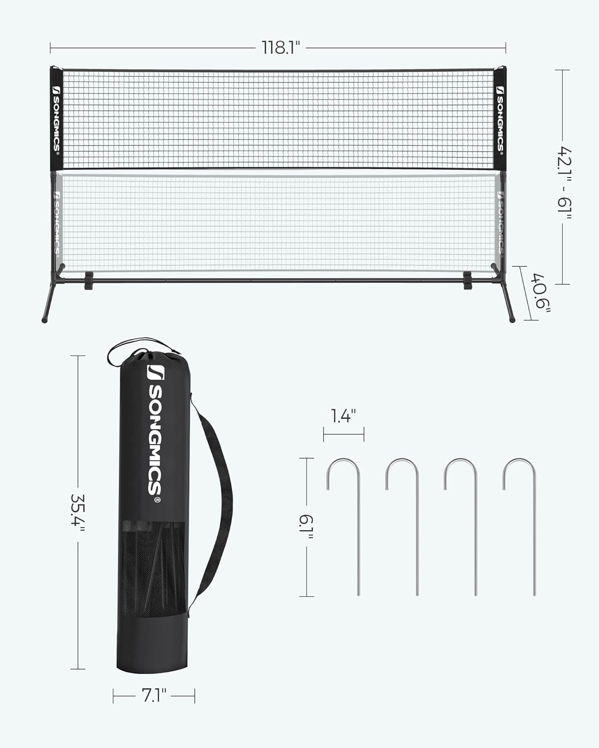 Badminton Net, Height Adjustable Volleyball Net, Pickleball Net for Junior Tennis, Kids, Indoor Outdoor Court, Foldable Nylon Net with Poles 10Ft/13Ft/16.5Ft Wide