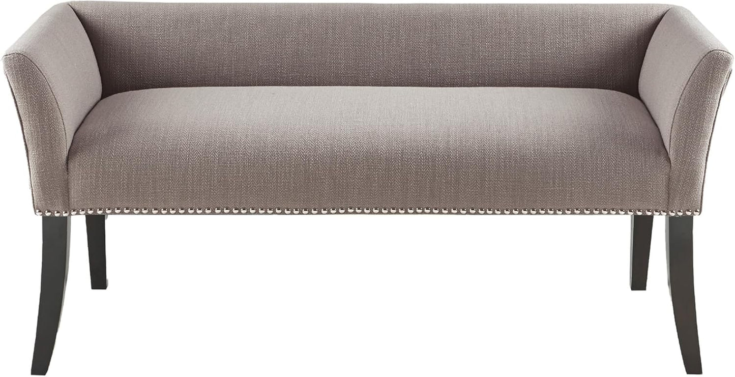 Accent Bench, Upholstered with Nailhead Trim, & Padded Seat Entryway Bench Small, End of Bed Bench with Back, 49.5" W X 19.25" D X 23" H, Grey