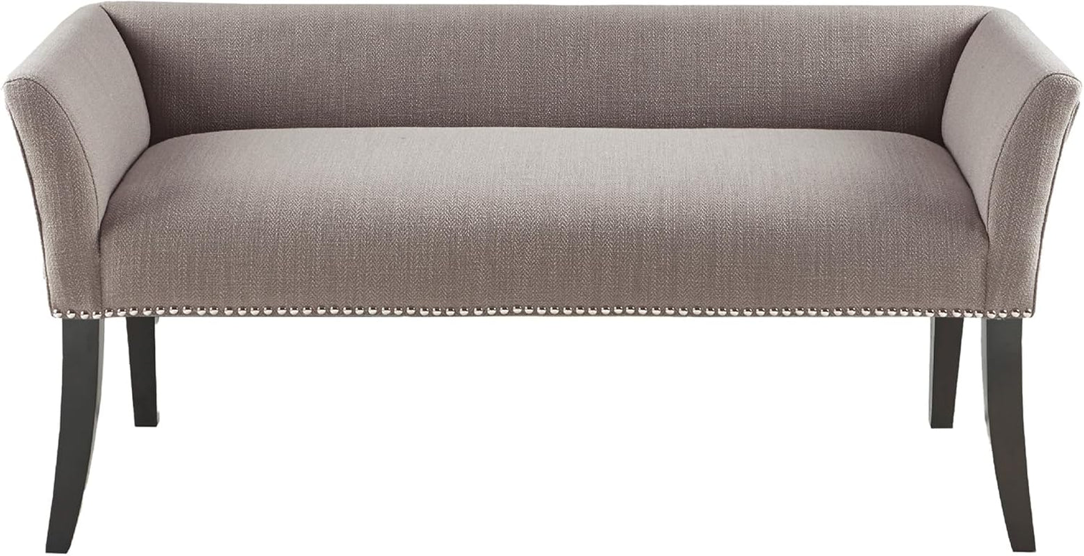 Accent Bench, Upholstered with Nailhead Trim, & Padded Seat Entryway Bench Small, End of Bed Bench with Back, 49.5" W X 19.25" D X 23" H, Grey