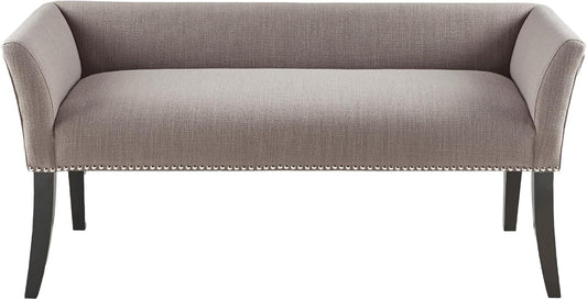 Accent Bench, Upholstered with Nailhead Trim, & Padded Seat Entryway Bench Small, End of Bed Bench with Back, 49.5" W X 19.25" D X 23" H, Grey