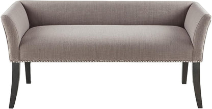 Accent Bench, Upholstered with Nailhead Trim, & Padded Seat Entryway Bench Small, End of Bed Bench with Back, 49.5" W X 19.25" D X 23" H, Grey
