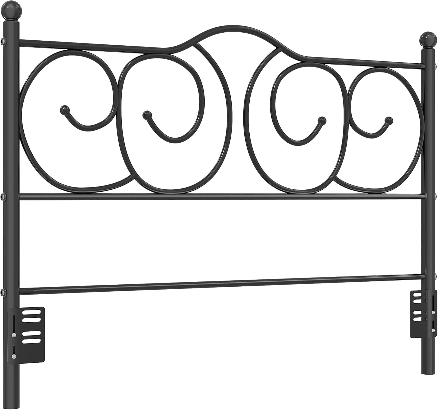 Metal Full Size Headboard, Heavy Duty Curved Headboard Only Height Adjustable, Easy to Assembly, Farmhouse Victorian Style for Bedroom - Black, Full