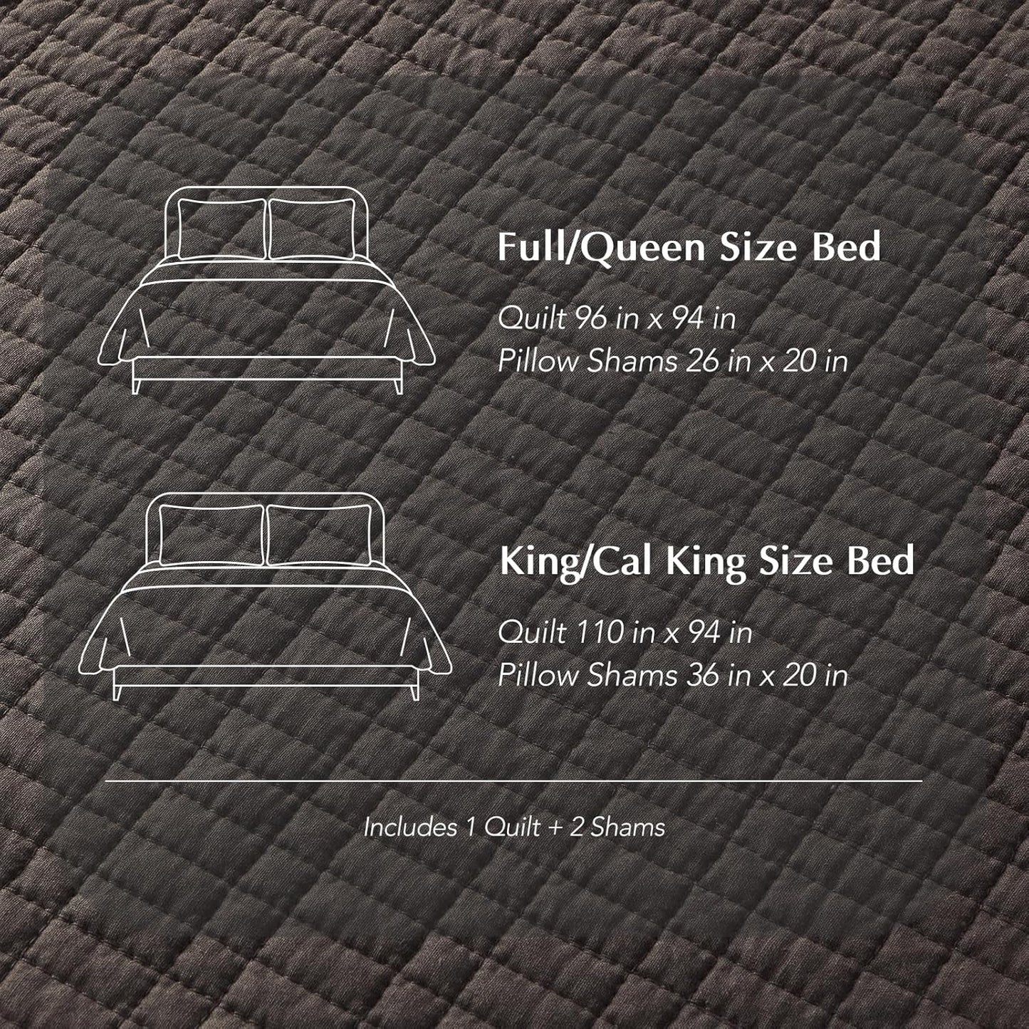 100% Cotton Quilt King Size, Pre-Washed Modern Grid Stitch Lightweight Bedspread Coverlet for All Season, Oversized 3-Piece Bedding Set with 2 Pillow Shams, Dark Brown