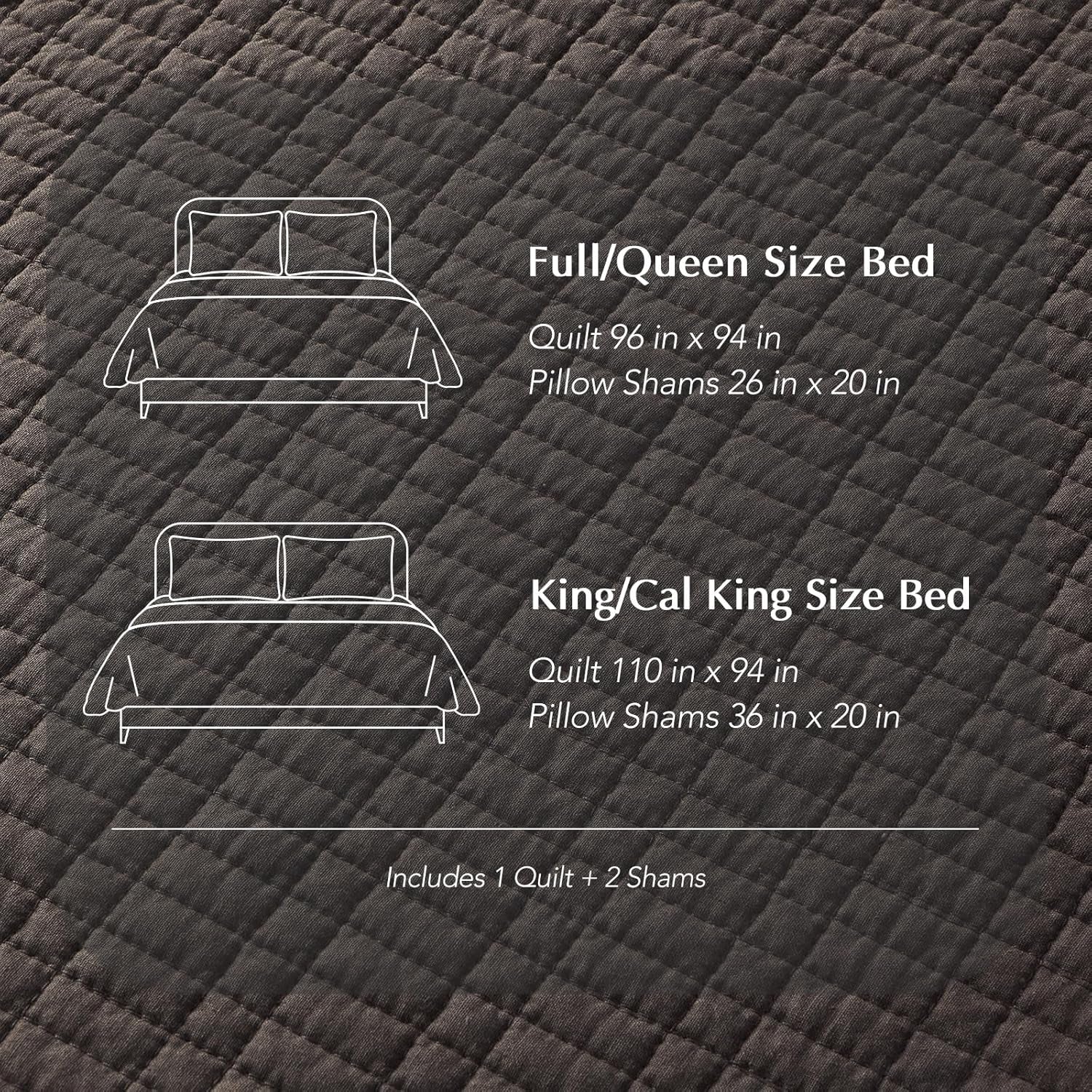 100% Cotton Quilt King Size, Pre-Washed Modern Grid Stitch Lightweight Bedspread Coverlet for All Season, Oversized 3-Piece Bedding Set with 2 Pillow Shams, Dark Brown