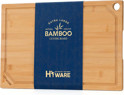 Extra Large Bamboo Cutting Board for Kitchen, Heavy Duty Wood Cutting Board with Juice Groove, 100% Organic Bamboo, Pre Oiled, 18" X 12" X 0.6"