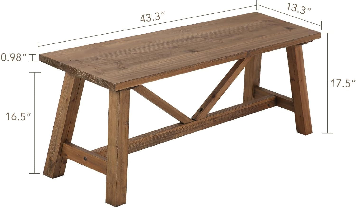 43" Farmhouse Wood Bench, Narrow Bench, Long Bench Seat for Entryway, Living Room, Dining Room, Solid Wood, Natural