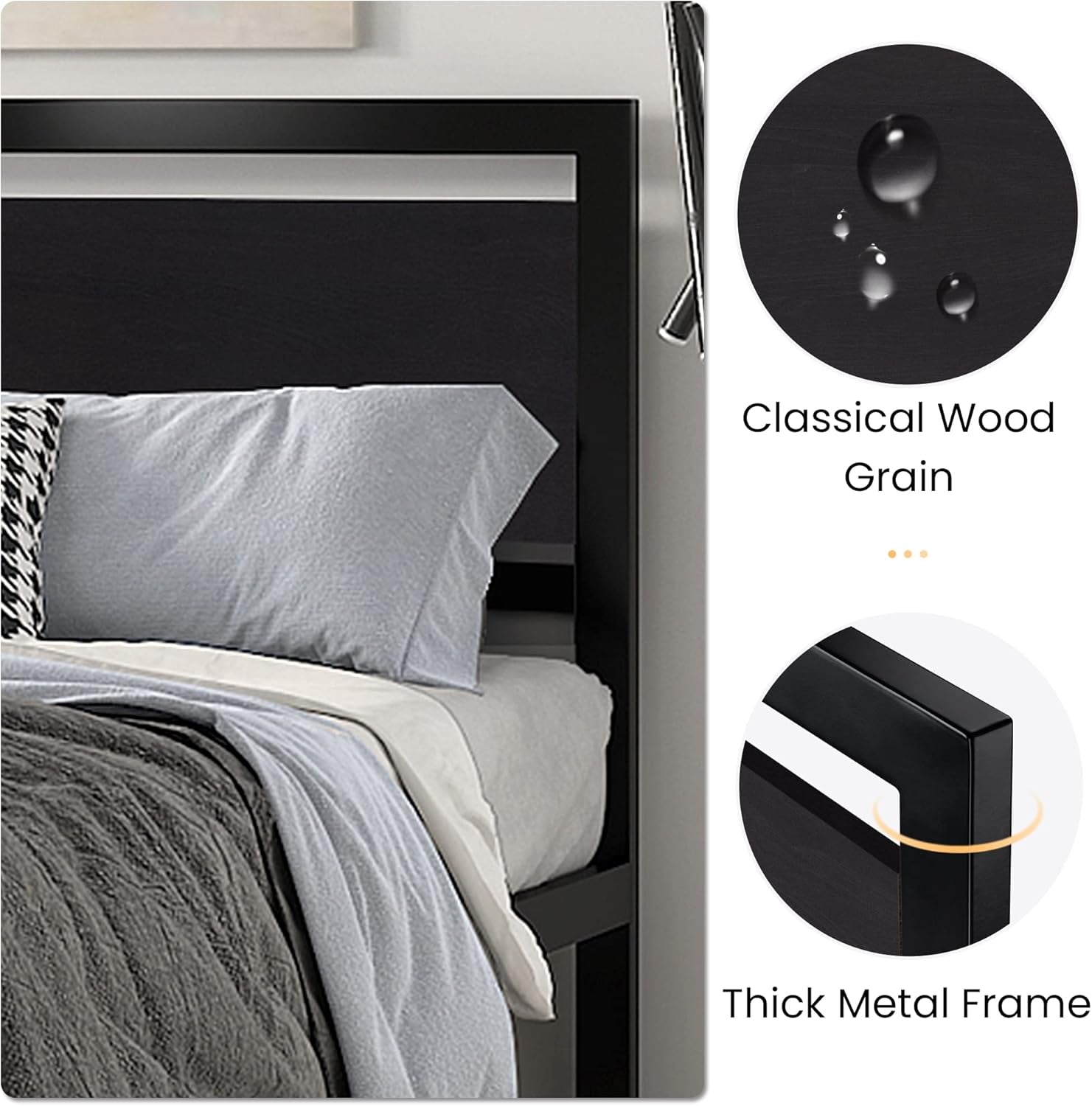 Queen Size Bed Frame with Modern Headboard, Heavy Duty Platform Metal Base with Square Footboard and 13 Strong Slats Support, No Box Spring Needed, Black