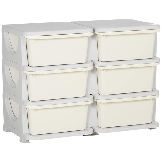 3 Tier Kids Storage Unit, Toy Organizers and Storage with 6 Drawer Chest for Kids Bedroom Nursery Kindergarten Living Room for Boys Girls Toddlers, Cream White
