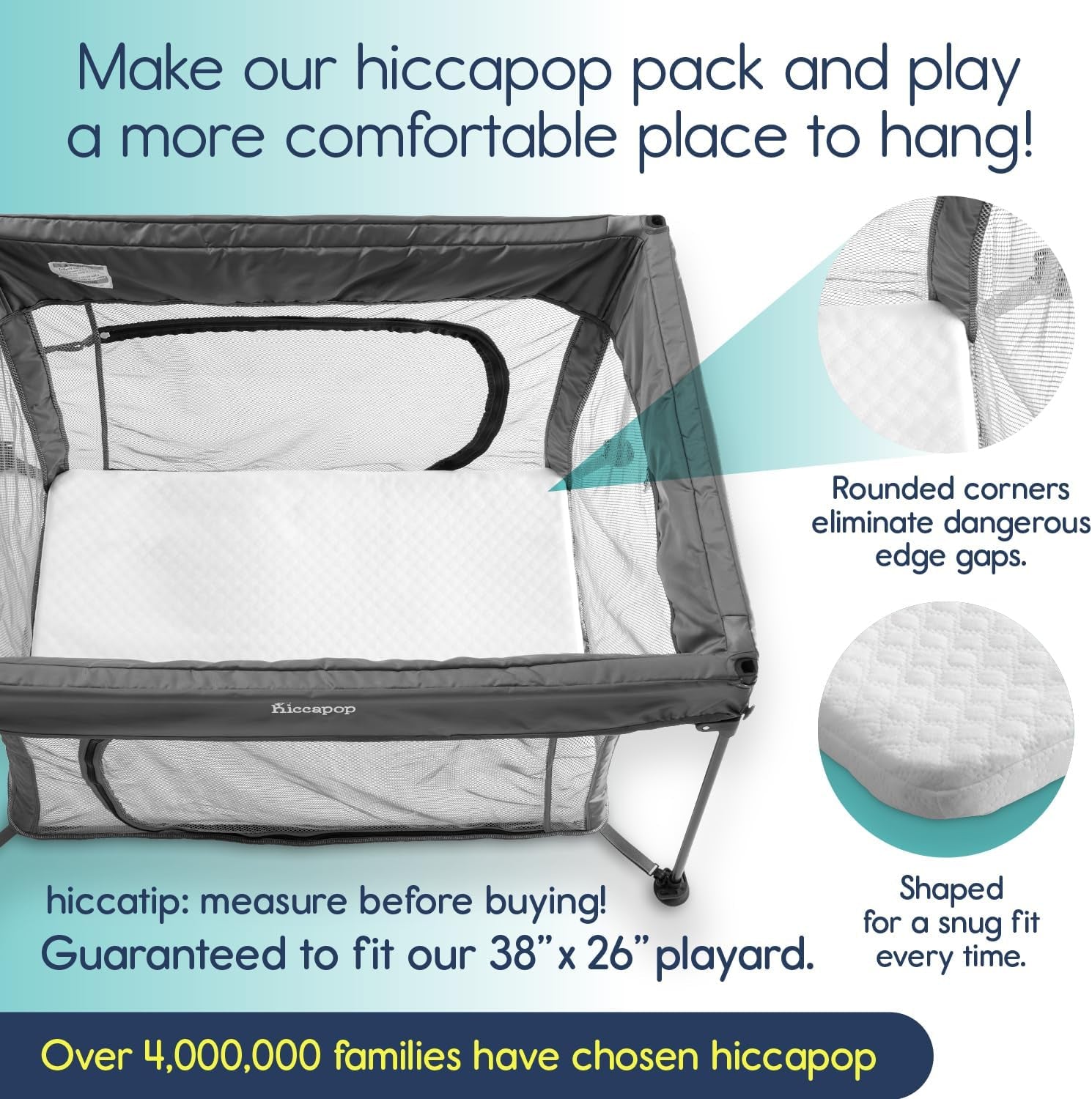 Pack and Play Mattress Pad (38"X26"X1.5"), Playard Pad, Portable Crib Mattress, 1.5" Thick