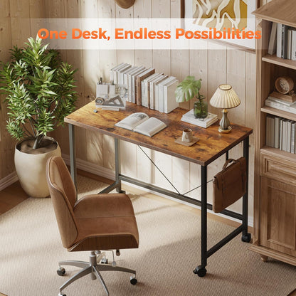 Rolling Computer Desk with Wheels, Gaming Desk for Small Spaces, Modern Simple Style Table for Home Office, Study Writing Table