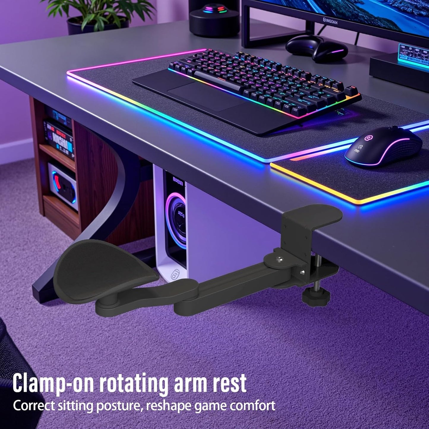 Ergonomic Arm/Elbow Rest for Desk - Foldable Rotatable Elbow Support for Computer Desk, Office & Gaming Comfort (Black)