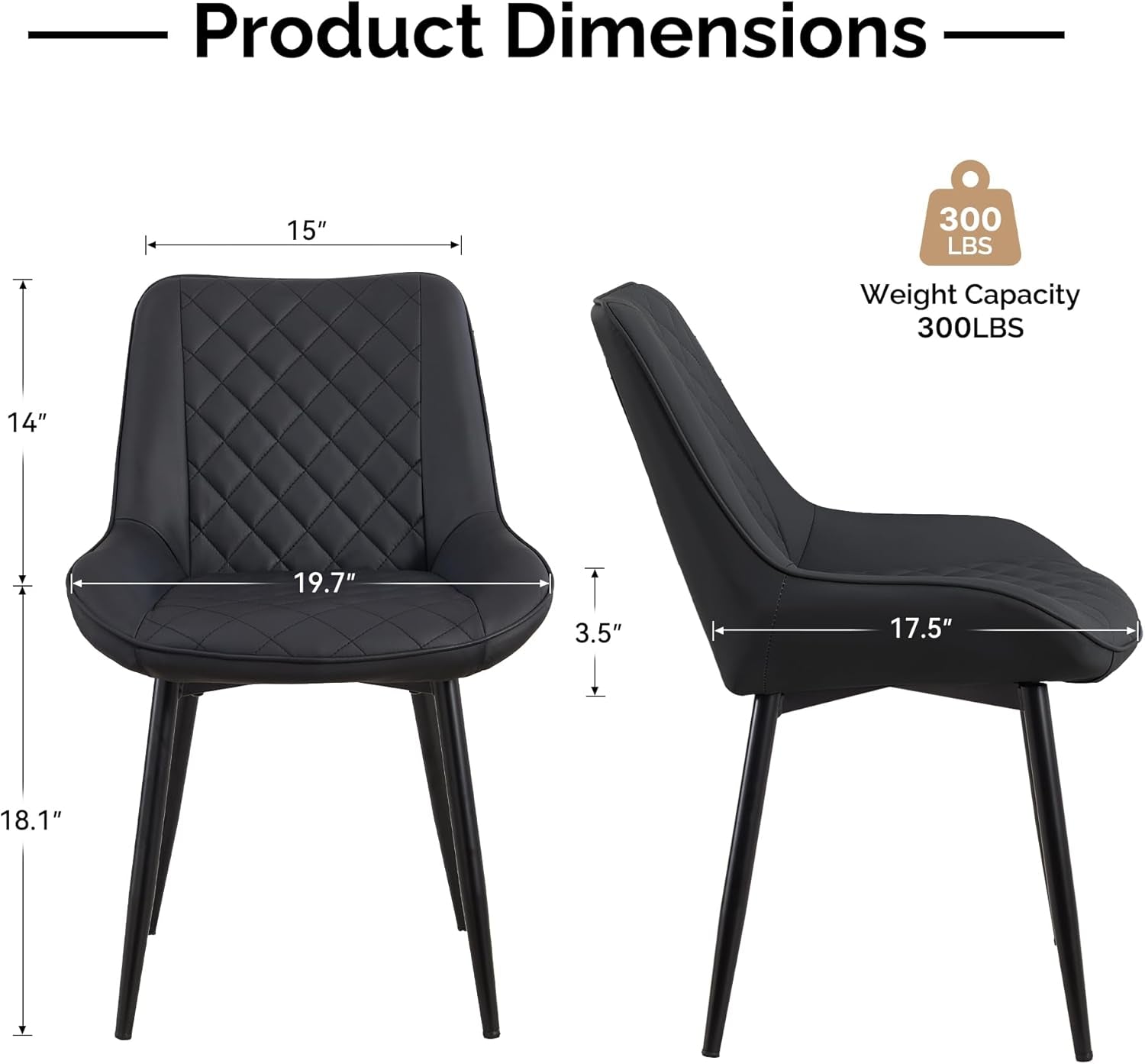 Dining Chair Set of 4, Modern Dining Chairs with Thick Cushions, Faux Leather Upholstered Kitchen Dining Room Chairs with Metal Adjustable Legs for Dining Living Room, Black