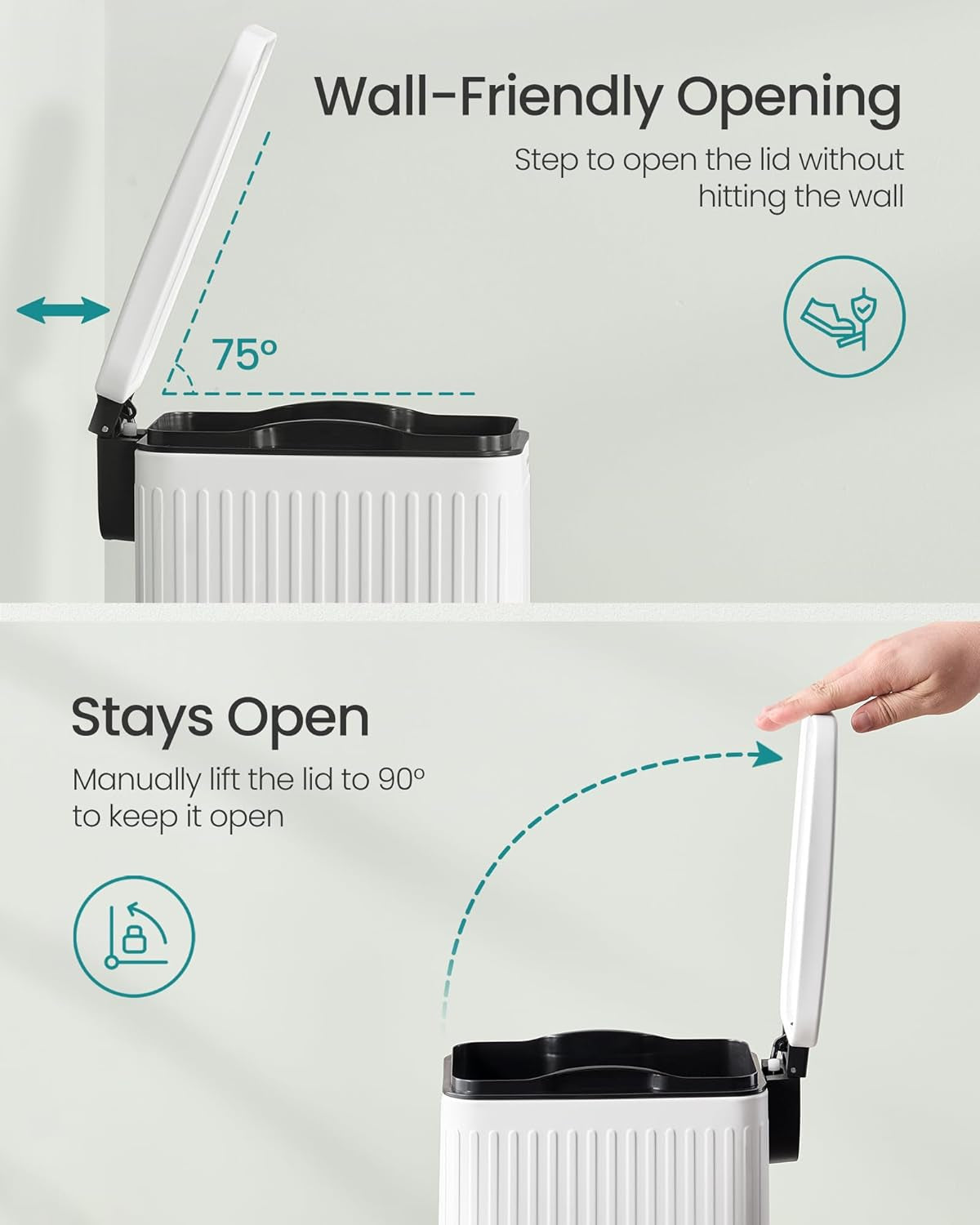 Bathroom Trash Can, 1.6-Gallon (6 L) Trash Bin with Lid, Slim for Small Spaces, Stainless Steel Garbage Can, Soft Close, White ULTB563W02