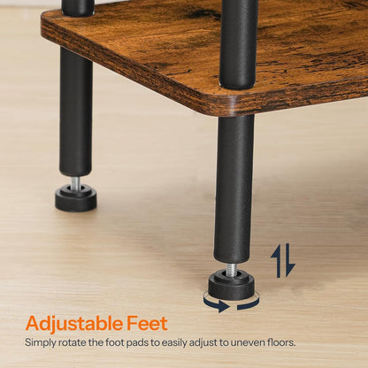 Narrow Side Table, 3-Tier Slim End Table No Tools Needed, Twist-On Assembly, Skinny Nightstand Sofa Storage Shelf for Living Room, Bedroom, Study, Rustic Brown and Black BF246BZP201