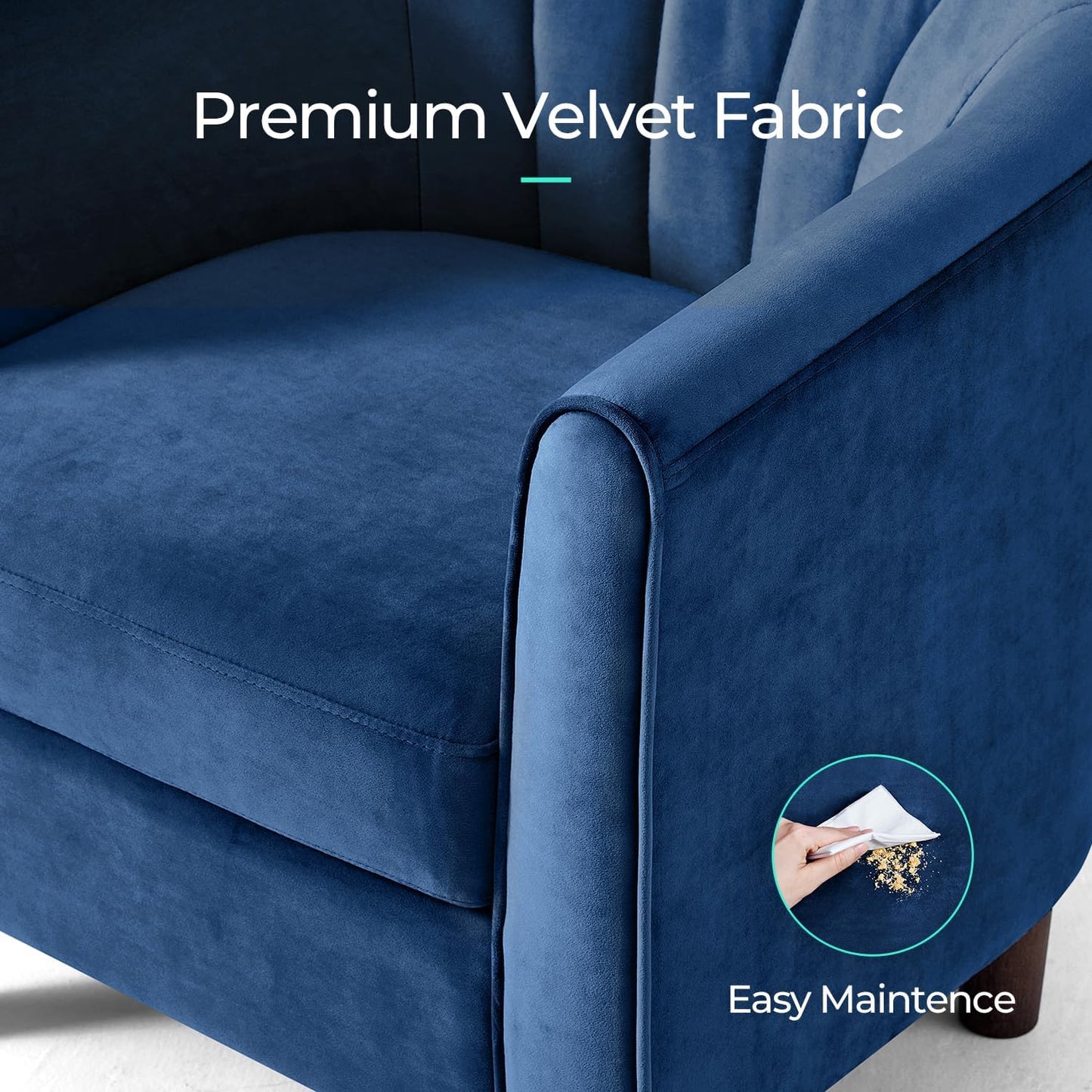 Accent Chair with Ottoman, Modern Armchair Comfy Barrel Reading Chair with Footrest for Living Room Bedroom Reading Room, Velvet, Blue