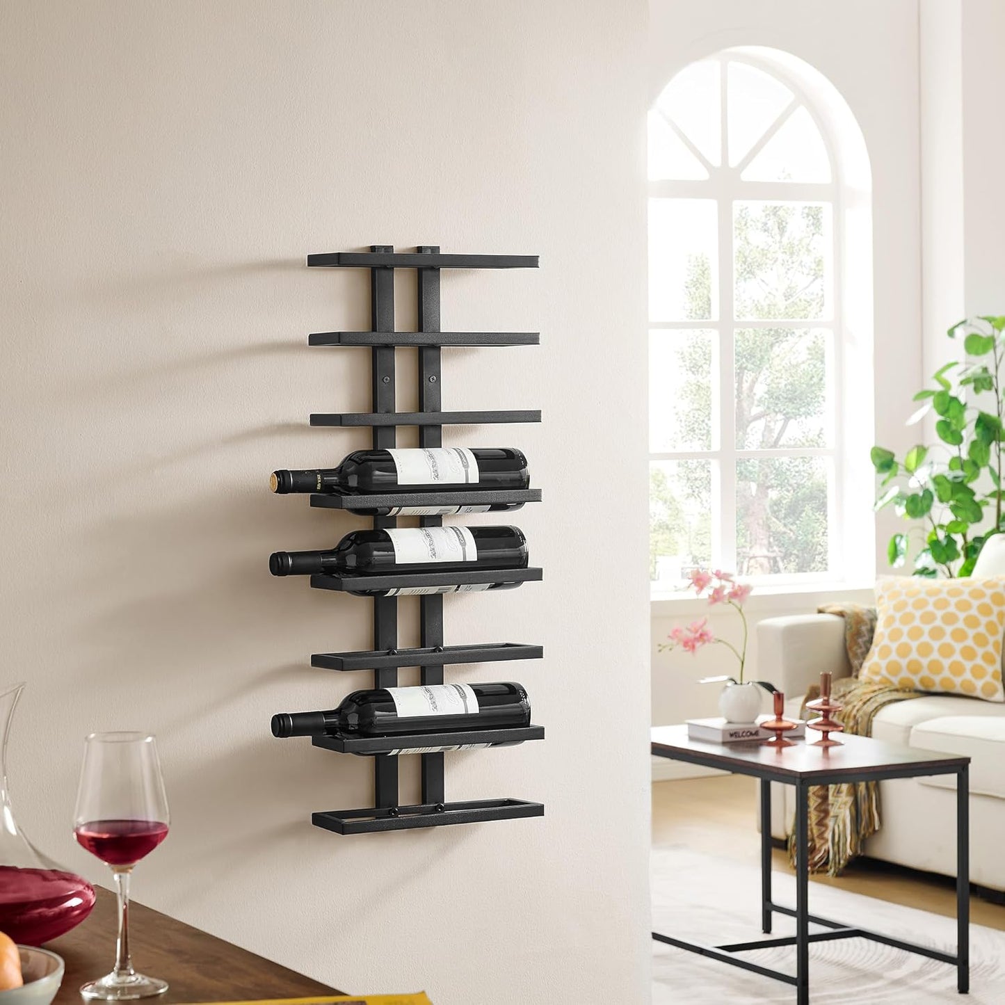 8 Tier Wall Mount Wine Rack, Wall Racks for Wine Bottles Display and Storage, Hanging Bottle Organizer for Living Room, Dining Room, Wine Cellar, Bar, Black
