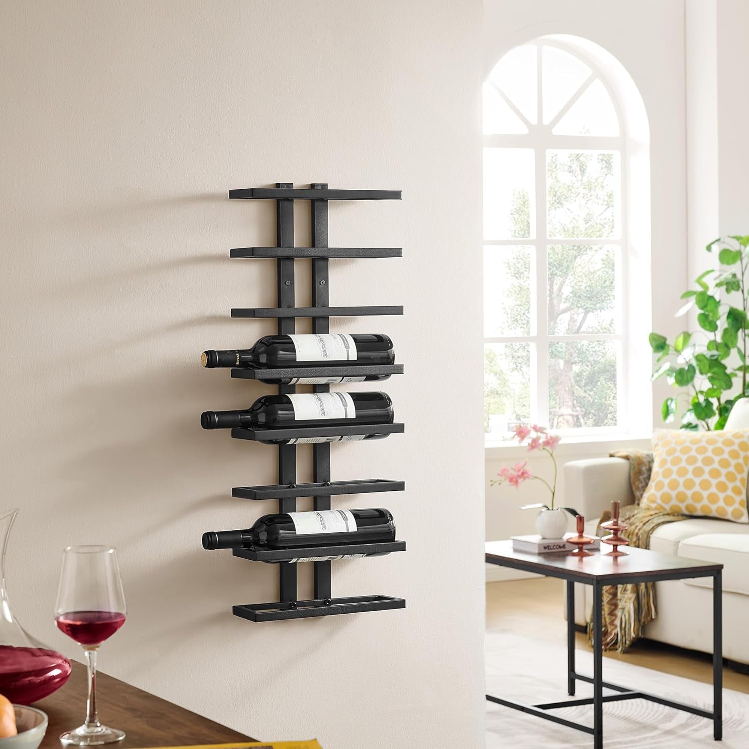 8 Tier Wall Mount Wine Rack, Wall Racks for Wine Bottles Display and Storage, Hanging Bottle Organizer for Living Room, Dining Room, Wine Cellar, Bar, Black