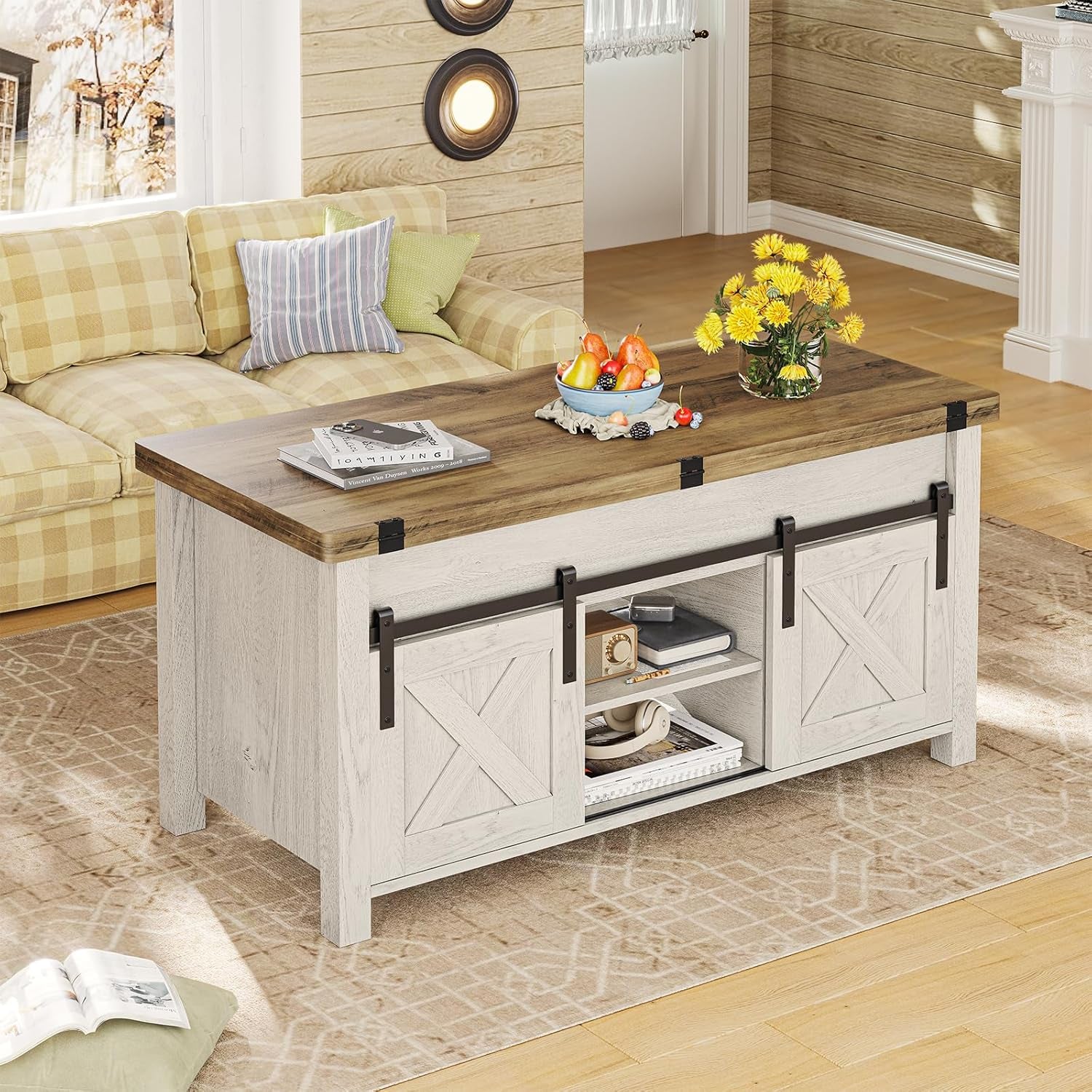 Lift Top Coffee Table, 4 in 1 Multi-Function Convertible Coffee Tables with Storage and Hidden Compartment, Farmhouse Coffee Table Converts to Dining Table for Living Room, Brown Top
