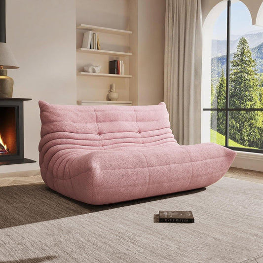 Bean Bag Chair, Oversized Loveseat Fireside Chair for Adults, 2 Seater with Memory Foam Filled, Lazy Sofa Lounge Floor Sofa for Living Room, Bedroom, Office, No Assembly Required. (Pink)