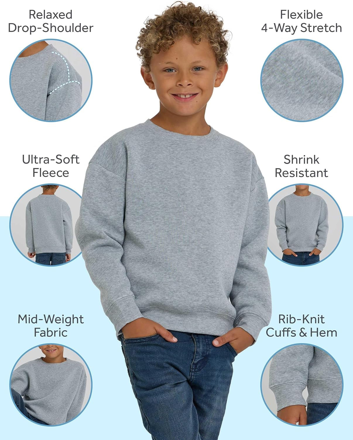 3 Pack Boys Sweatshirts Long Sleeve Boy Crewneck Relaxed Soft Essentials Teen Pullover Sweaters for Youth Kids