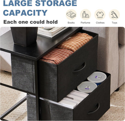 Nightstand Small Dresser with 2 Fabric Drawers Side Tables Bedroom End Table Bedside Storage Furniture for 20 Inch Tall Night Stand for Entryway, College Dorm, Classic Black