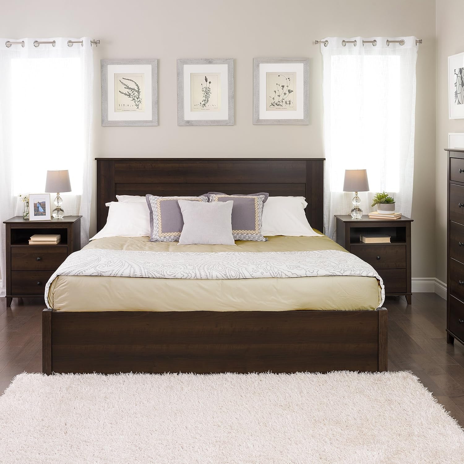 Stylish Flat Wood Panel Headboard for King Size Beds, Simplistic Wooden King Headboard 2.25" D X 81" W X 48" H, Espresso, EHFK-1301-1
