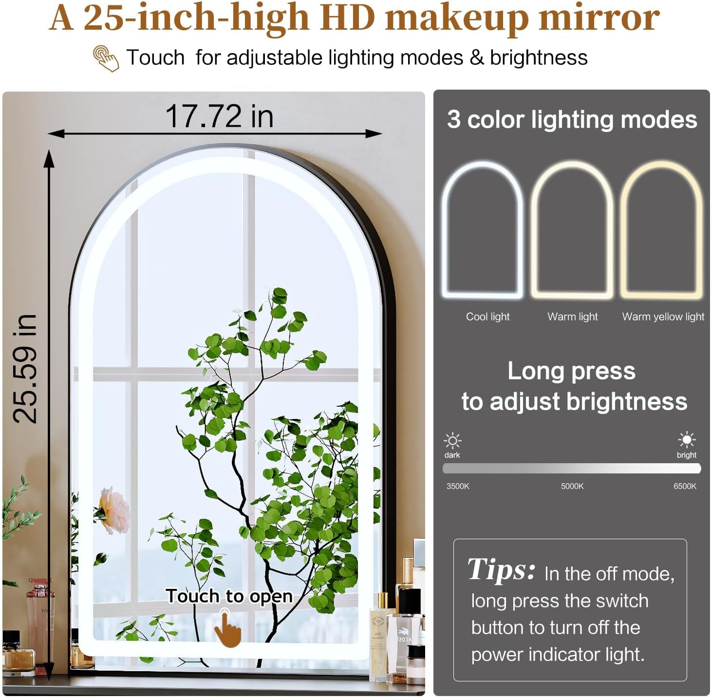 Black,Vanity Desk with Mirror and Lights,Makeup Vanity with Power Outlet and Adjustable Cabinet,Modern Makeup Table with 3 Drawers for Bedroom Makeup Room