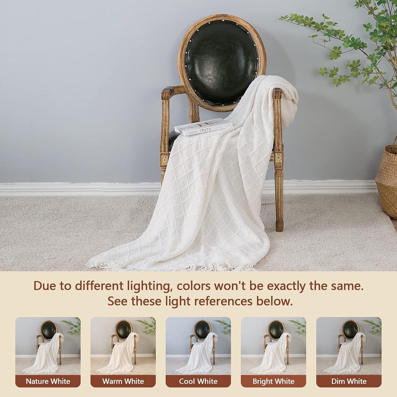 Knitted Throw Blanket for Couch and Bed, Soft Living Room Home Decor Knitted Blanket with Tassel, Outdoor Lightweight Breathable Summer Blanket, Farmhouse Warm Woven Decorative, 50"X60"